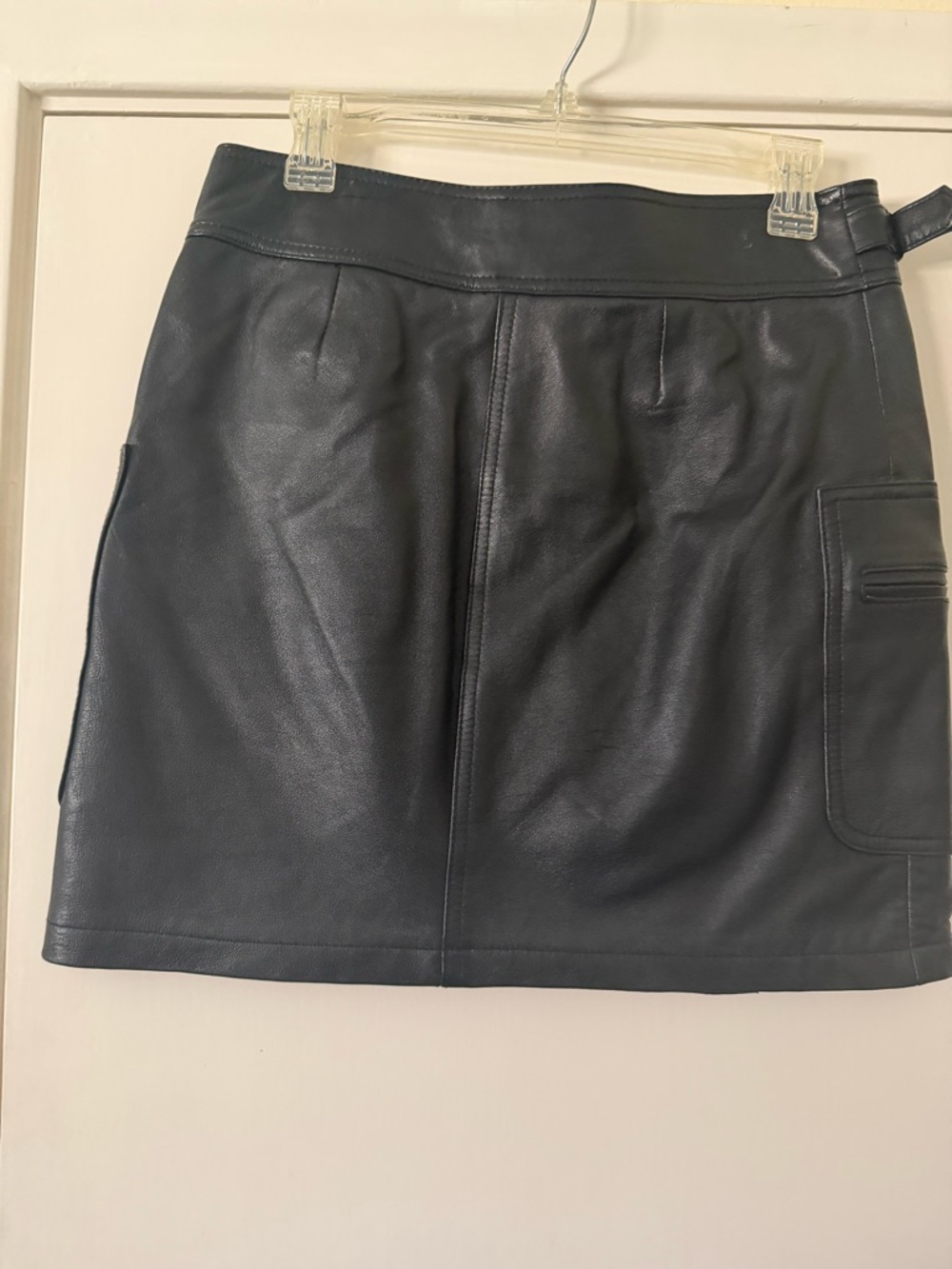 INC International Concepts Black Leather Mini Skirt with Utility Pocket